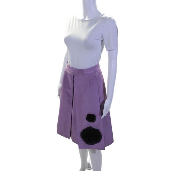 Charlotte Brody Womens Pleated Beaded Motif A Line Skirt Purple Size 8 - Picture 2 of 5